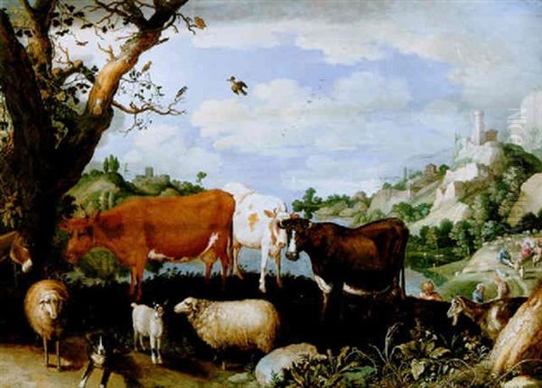 Weite Kustenlandschaft Mit Hirtenstaffage Und Vieh Oil Painting by Willem van Nieulandt the Younger