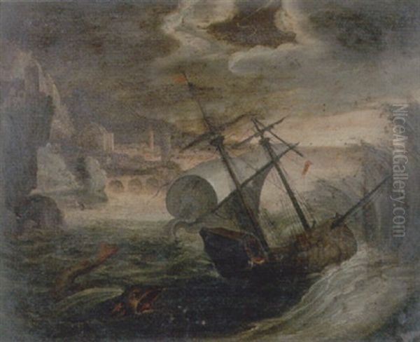 Il Naufragio Di Giona Oil Painting by Willem van Nieulandt the Younger