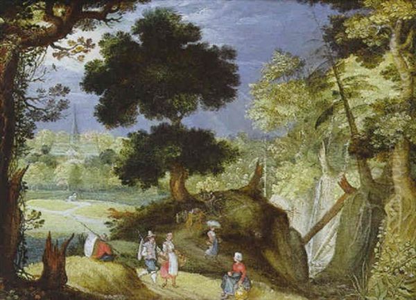 Paysage Champetre Avec Couple Revenant Du Marche Oil Painting by Willem van Nieulandt the Younger