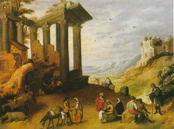 La Fuite En Egypte Dans Un Paysage De Ruines Oil Painting by Willem van Nieulandt the Younger