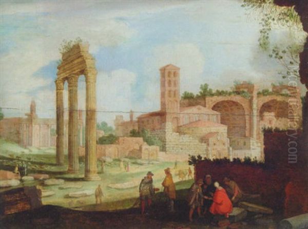 The Forum, Rome, With The Temple Of Castor And Pollux Oil Painting by Willem van Nieulandt the Younger