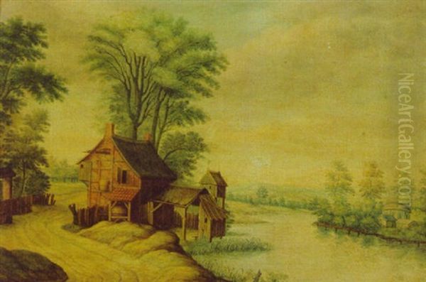 A River Landscape With A House By A Road by Willem van Nieulandt the Younger