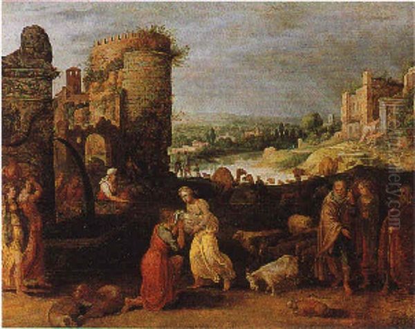 Rebecca Ed Eleazaro Al Pozzo, Entro Paesaggio Con Il Palatino Oil Painting by Willem van Nieulandt the Younger