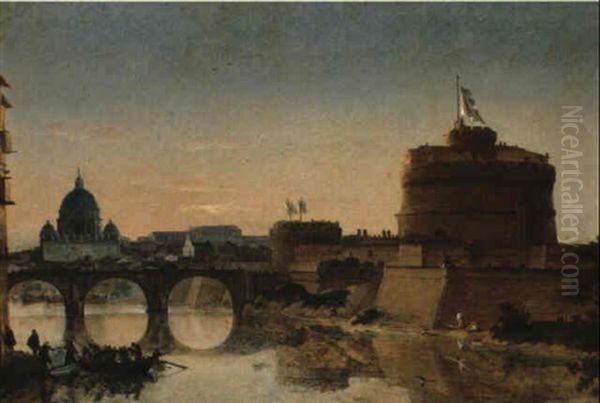 The Castel Sant'angelo And The Pont Sant'angelo With Vatican In Distance by Willem van Nieulandt the Younger