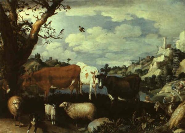 Weite Kustenlandschaft Mit Hirtenstaffage Und Vieh Oil Painting by Willem van Nieulandt the Younger