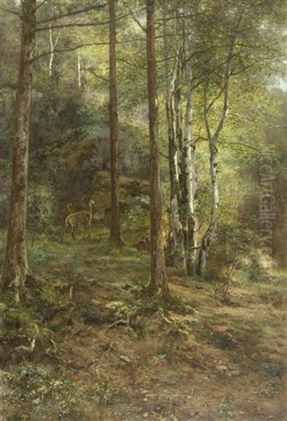 Waldlandschaft Mit Reh Oil Painting by Charles Frederic Nifenecker