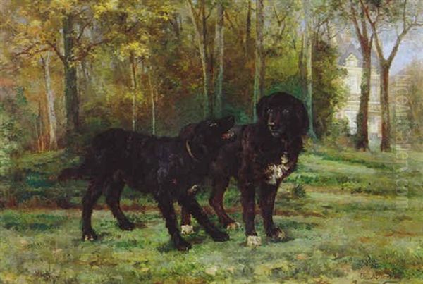 Chiens Devant Un Chateau Oil Painting by Charles Frederic Nifenecker