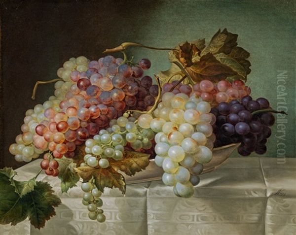 Still Life With Grapes And A China Plate Oil Painting by Joseph Nigg