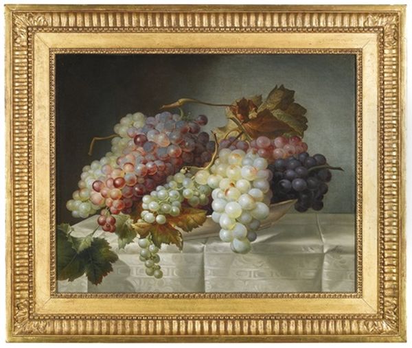 Still Life With Grapes In A Porcelain Dish Oil Painting by Joseph Nigg