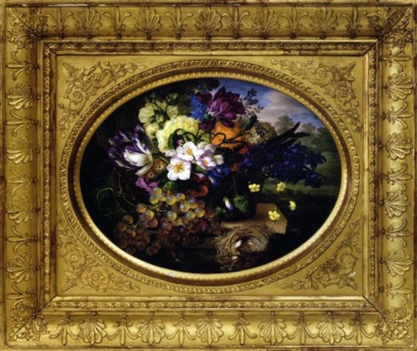 Plaque Ornee D'un Bouquet De Fleurs Oil Painting by Joseph Nigg