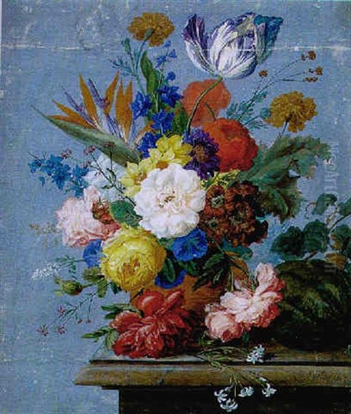 Blumen Und Kurbis Auf Plinthe Oil Painting by Joseph Nigg