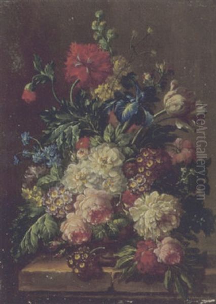 Stilleben Mit Rosen, Primeln, Mohn Und Iris Oil Painting by Joseph Nigg