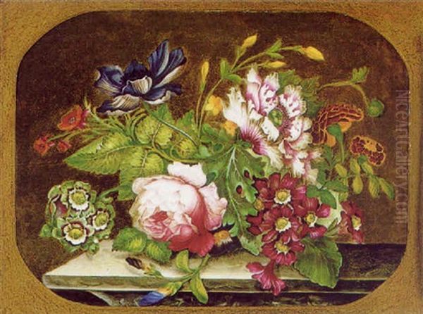 Blumenstraus Auf Einer Tischplatte Oil Painting by Joseph Nigg