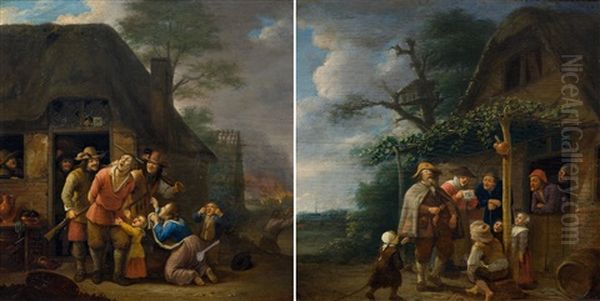 Pair Of Works: Genre Scenes With An Assault And Musicians Oil Painting by Philippis Nijs