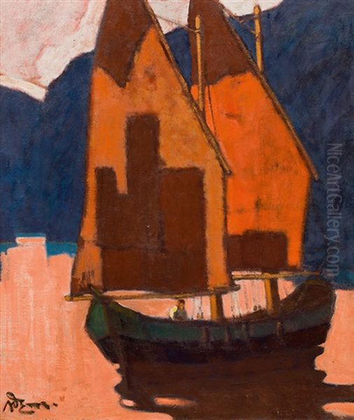 Sailing Boat On The Garda Lake Oil Painting by Artur Nikodem