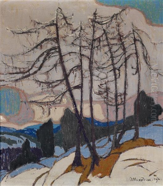 Lerchen Im Schnee (w/color Sketch, Verso) Oil Painting by Artur Nikodem