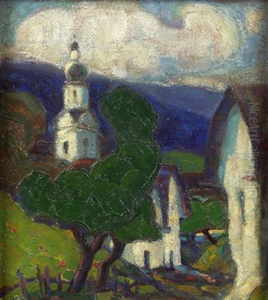 Bauernhauser Mit Kirche Oil Painting by Artur Nikodem