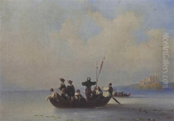 Elegant Figures In A Boat Accompanying A Lady Oil Painting by Olga Nikolajewna von Wuerttemberg