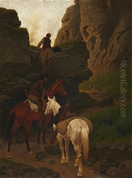 Bandits In A Ravine Oil Painting by Arthur Johann Severin Nikutovski