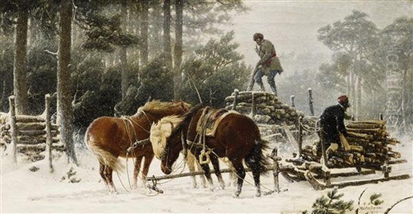 Holzfaller Im Wintersturm Oil Painting by Arthur Johann Severin Nikutovski