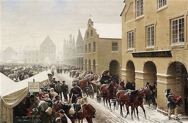 Viehmarkt Auf Dem Marktplatz Von Preusisch-eylau(?) Oil Painting by Arthur Johann Severin Nikutovski