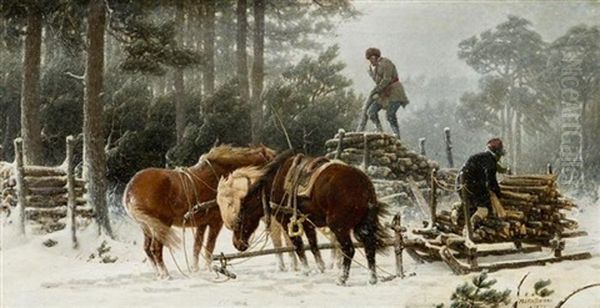 Holzfaller Im Winter Oil Painting by Arthur Johann Severin Nikutovski