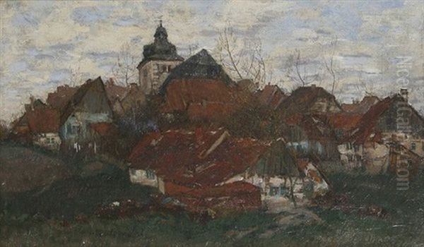 Kleines Dorf Mit Kirche Oil Painting by Erich Nikutowski