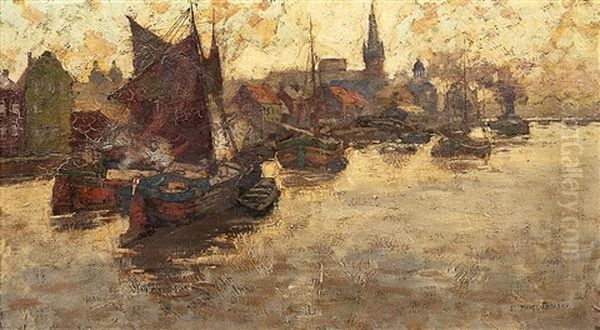 Im Dusseldorfer Hafen Oil Painting by Erich Nikutowski