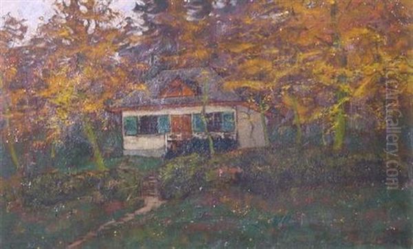 Landhaus In Einem Herbstlichem Wald Oil Painting by Erich Nikutowski