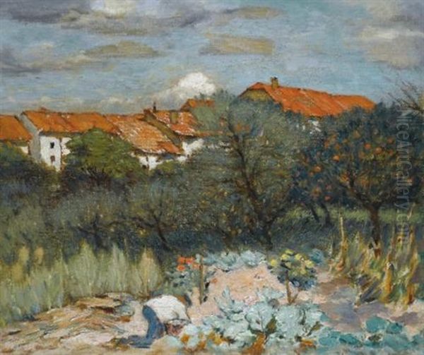 Landscape With Red Roofs Oil Painting by Peter Alexanrovitch (Pierre) Nilouss