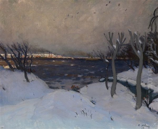 Snowy Landscape Oil Painting by Peter Alexanrovitch (Pierre) Nilouss