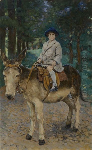 A Girl On A Donkey Oil Painting by Peter Alexanrovitch (Pierre) Nilouss