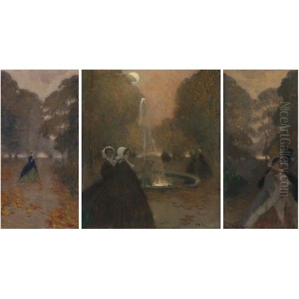 At The Fountain (triptych) Oil Painting by Peter Alexanrovitch (Pierre) Nilouss