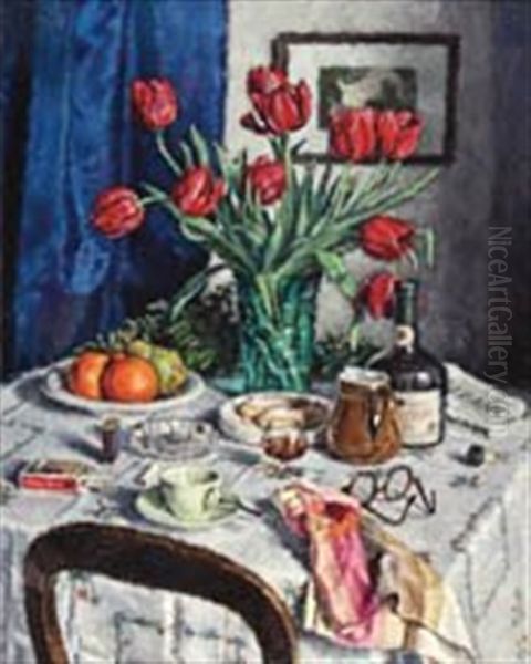 Nature-morte Au Bouquet De Tulipes Et Pichet Oil Painting by Peter Alexanrovitch (Pierre) Nilouss