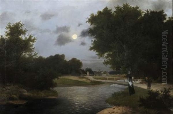 Promenade Au Clair De Lune Oil Painting by Peter Alexanrovitch (Pierre) Nilouss