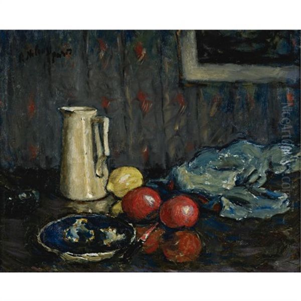 Nature Morte Bleue Au Pot Blanc Oil Painting by Peter Alexanrovitch (Pierre) Nilouss