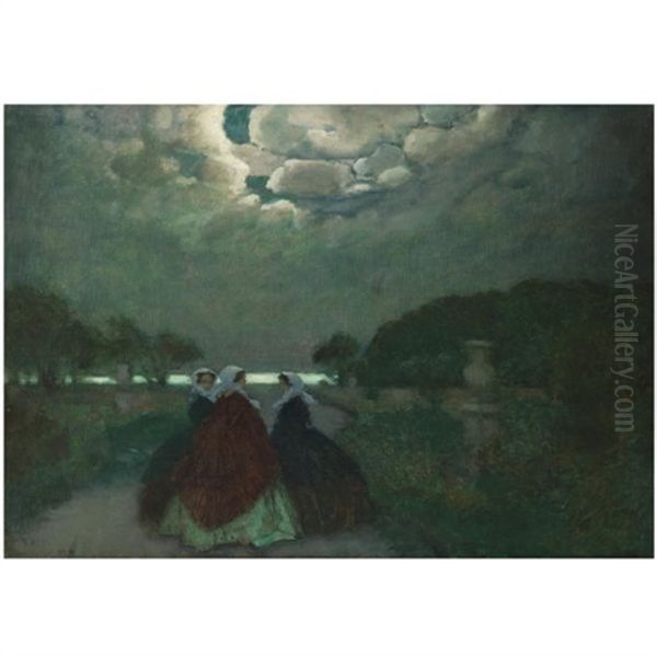 Three Women In The Park Oil Painting by Peter Alexanrovitch (Pierre) Nilouss