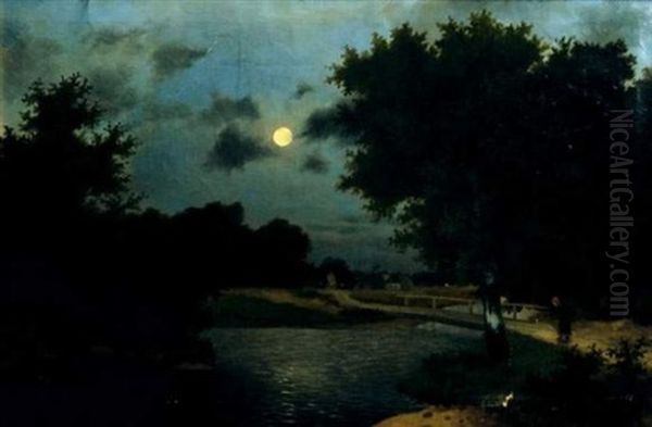 Promenade Au Clair De Lune Oil Painting by Peter Alexanrovitch (Pierre) Nilouss