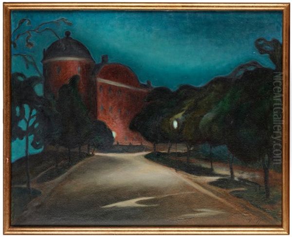 Kvallsvy Over Uppsala Slott Oil Painting by Ernst Nilsson