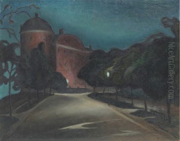 Kvallsvy Over Uppsala Slott Oil Painting by Ernst Nilsson