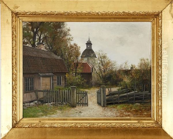 Gard Och Kyrka Oil Painting by Johan Severin Nilsson