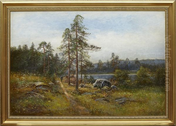 Skogspromenad Oil Painting by Johan Severin Nilsson