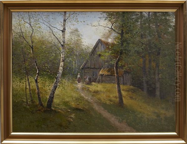 Gardsidyll Oil Painting by Johan Severin Nilsson