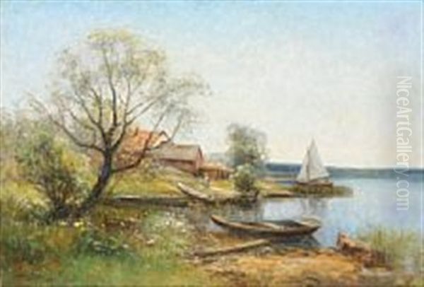 Coastal Scene With Fishing Boats Oil Painting by Johan Severin Nilsson