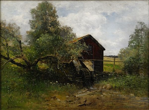 Landskap Med Vattenkvarn Oil Painting by Johan Severin Nilsson