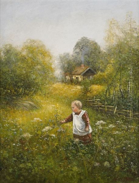 Lille Justus Pa Egen Hand Oil Painting by Johan Severin Nilsson