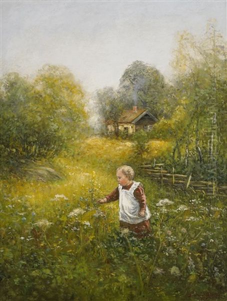 Lille Justus Pa Egen Hand Oil Painting by Johan Severin Nilsson