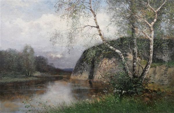 Landskap Med Vattendrag Oil Painting by Johan Severin Nilsson