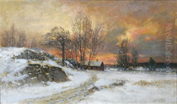 Vinterlandskap Oil Painting by Johan Severin Nilsson