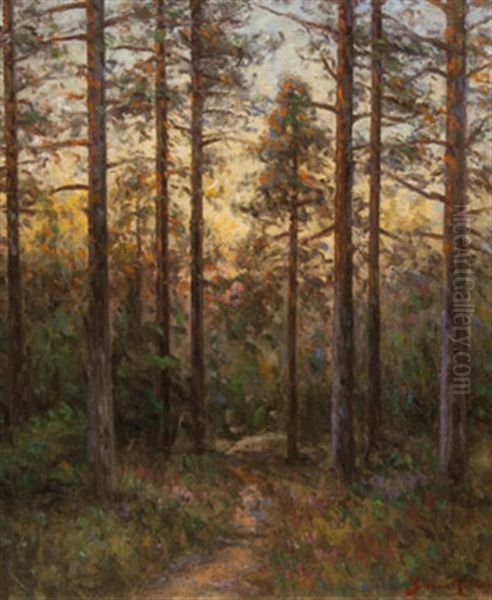 Skogslandskap Oil Painting by Johan Severin Nilsson